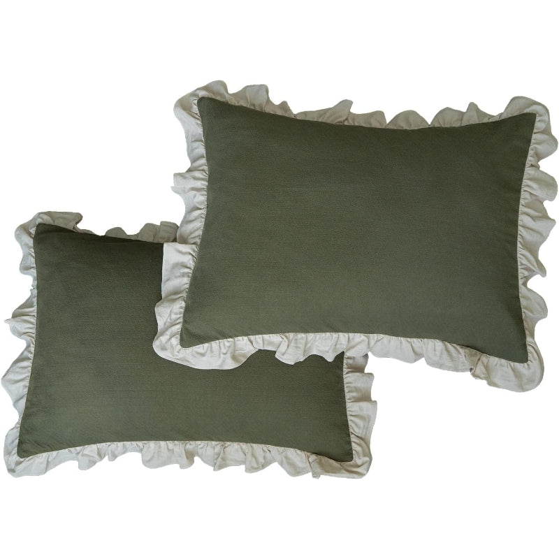 Ruffled Cotton Pillow Shams Set of 2 20"×26"