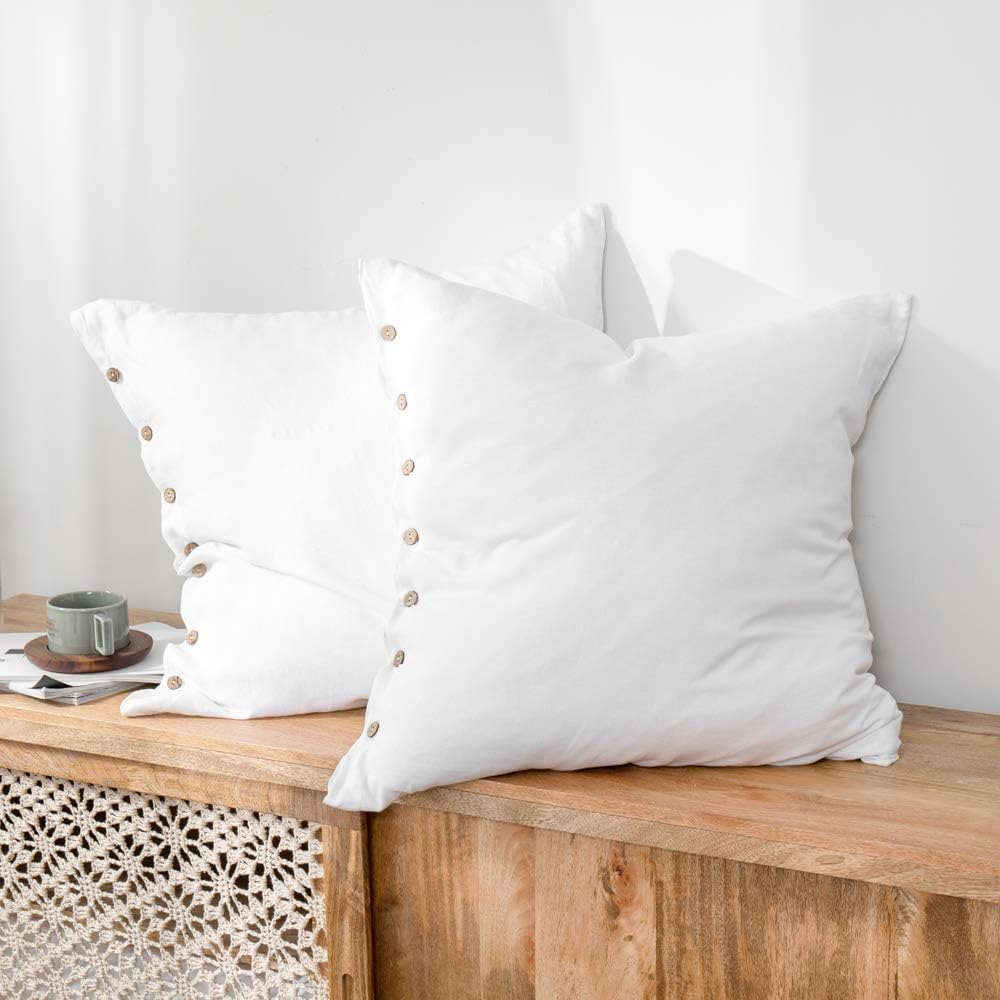 White Linen Euro Pillow Shams Set of 2 26"×26"