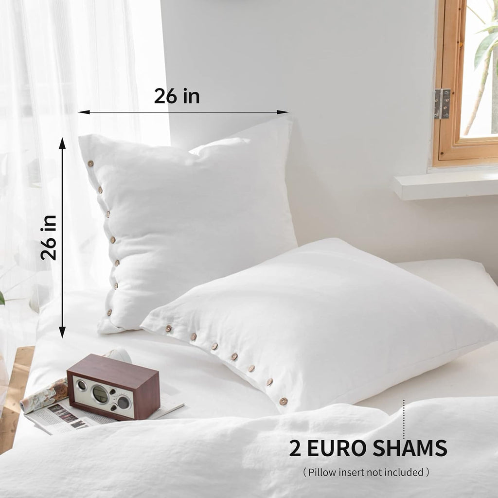 White Linen Euro Pillow Shams Set of 2 26"×26"