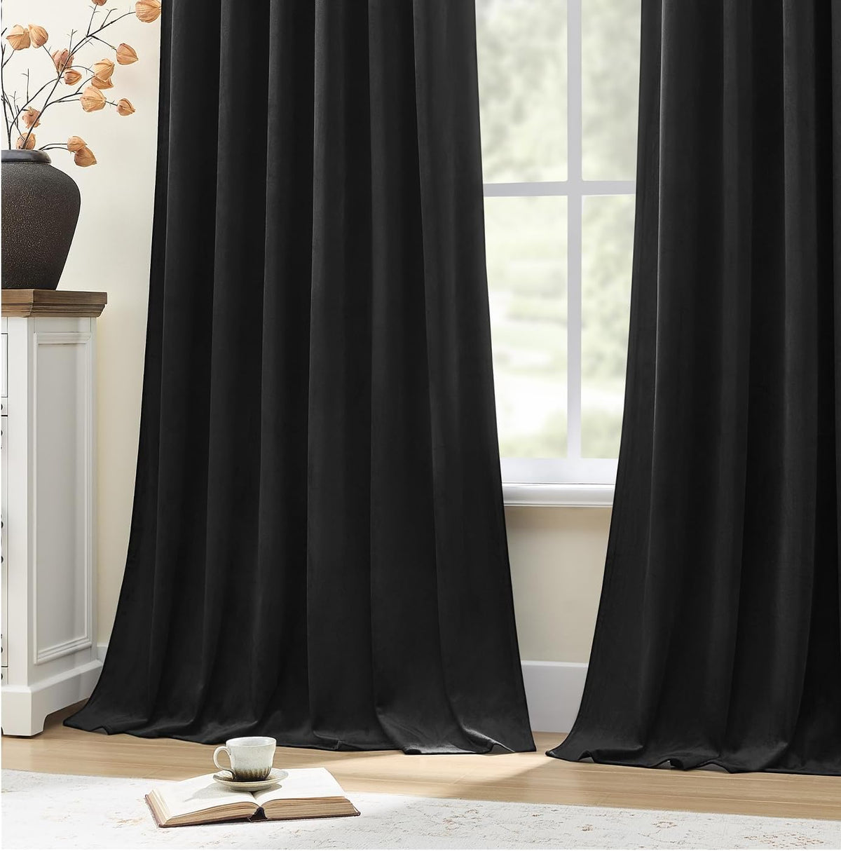 Black Velvet Blackout Curtains 96" Back‑Tab