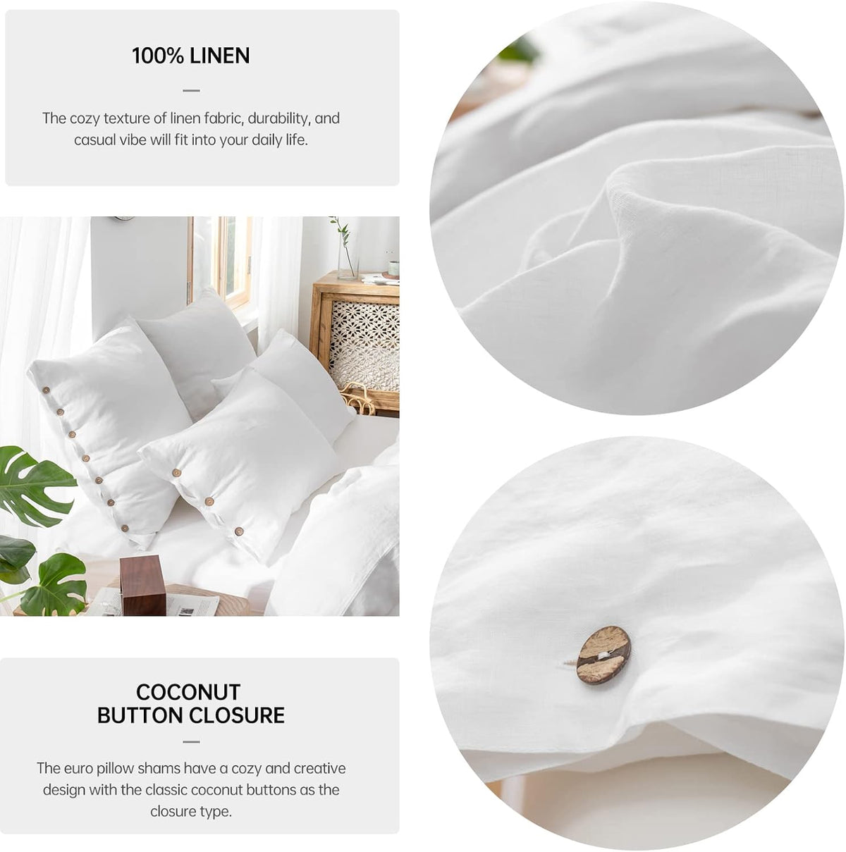 White Linen Euro Pillow Shams Set of 2 26"×26"
