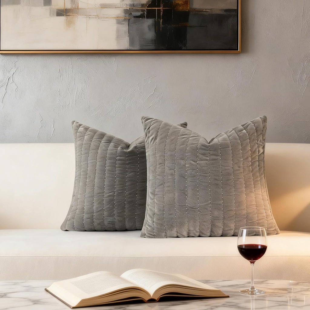 Charcoal‑Gray Quilted Euro Pillow Shams Set of 2 26"×26"