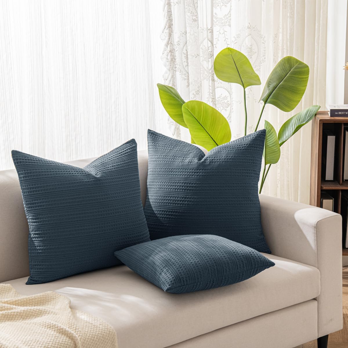Blue‑Grey Cotton Euro Pillow Covers Set of 2 26"×26"