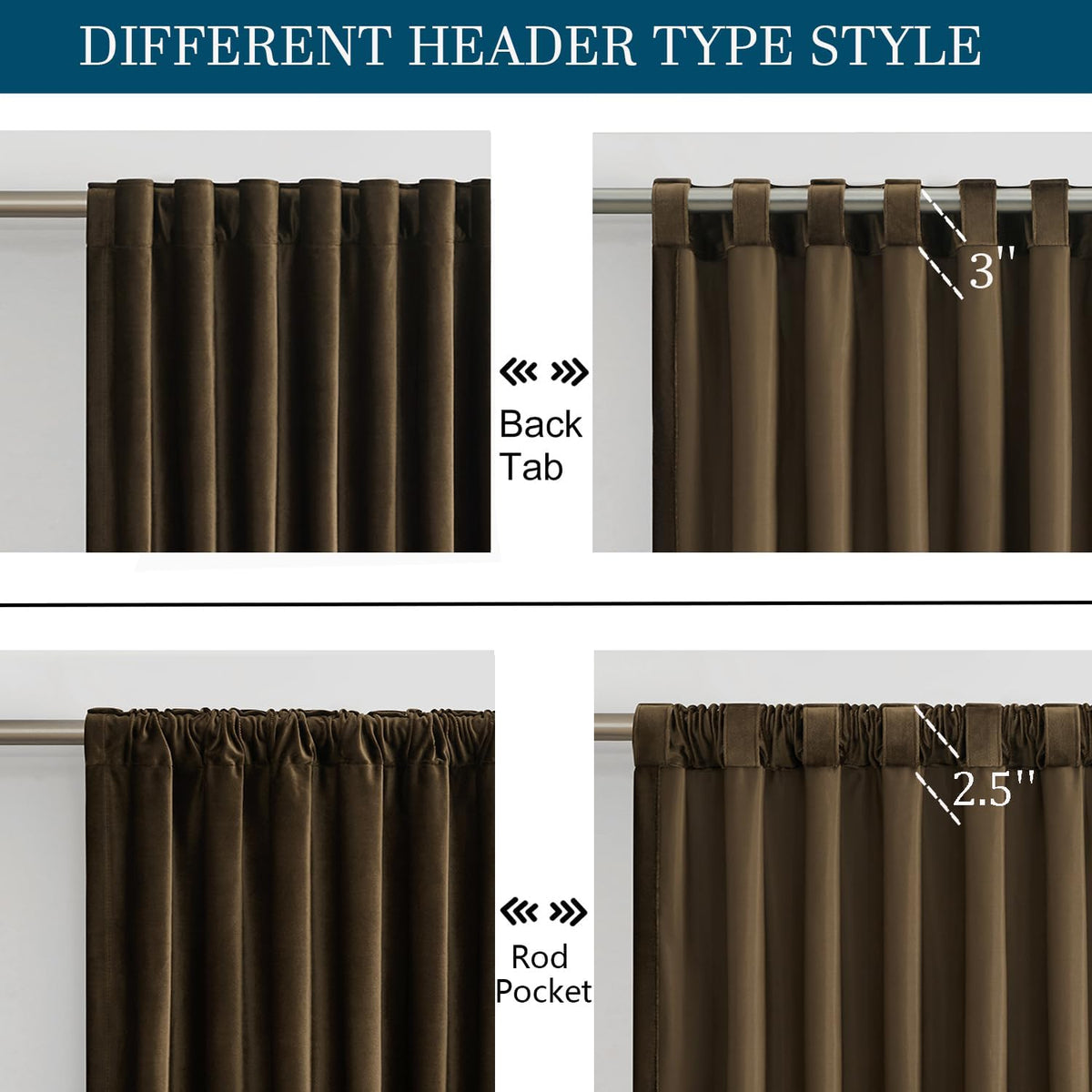 Brown Velvet Blackout Curtains 96" 2‑Panel Set