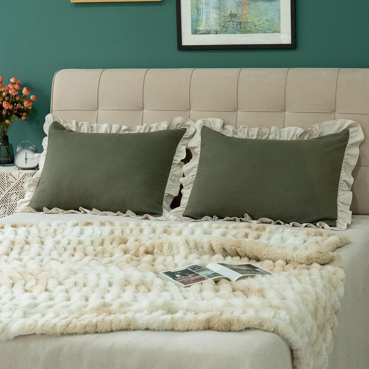 Ruffled Cotton Pillow Shams Set of 2 20"×26"