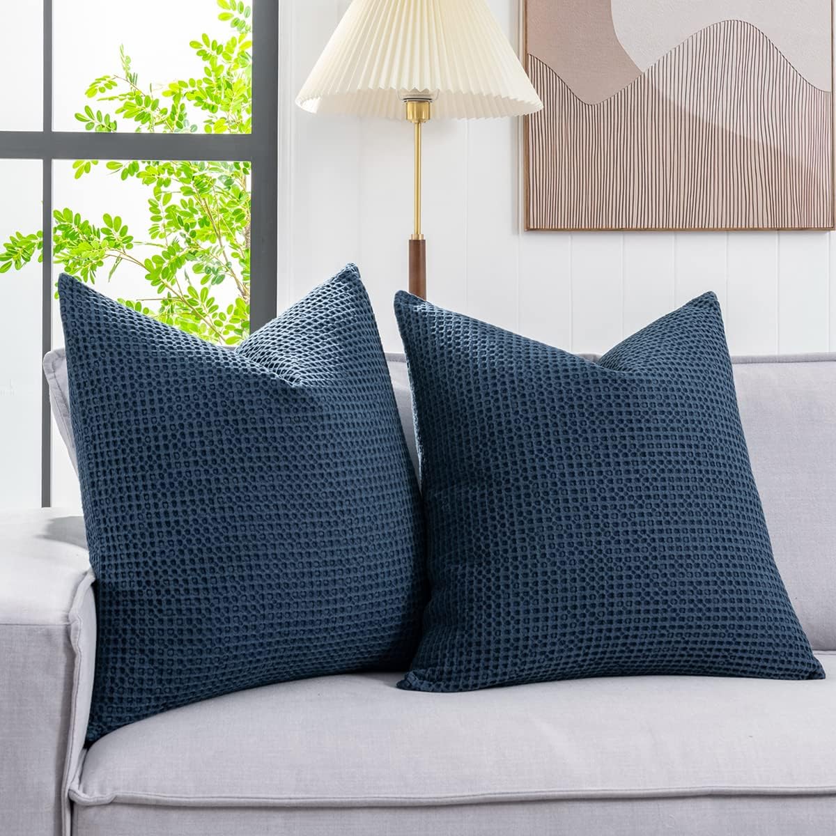 Blue Waffle Weave Euro Pillow Shams Set of 2 26"×26"