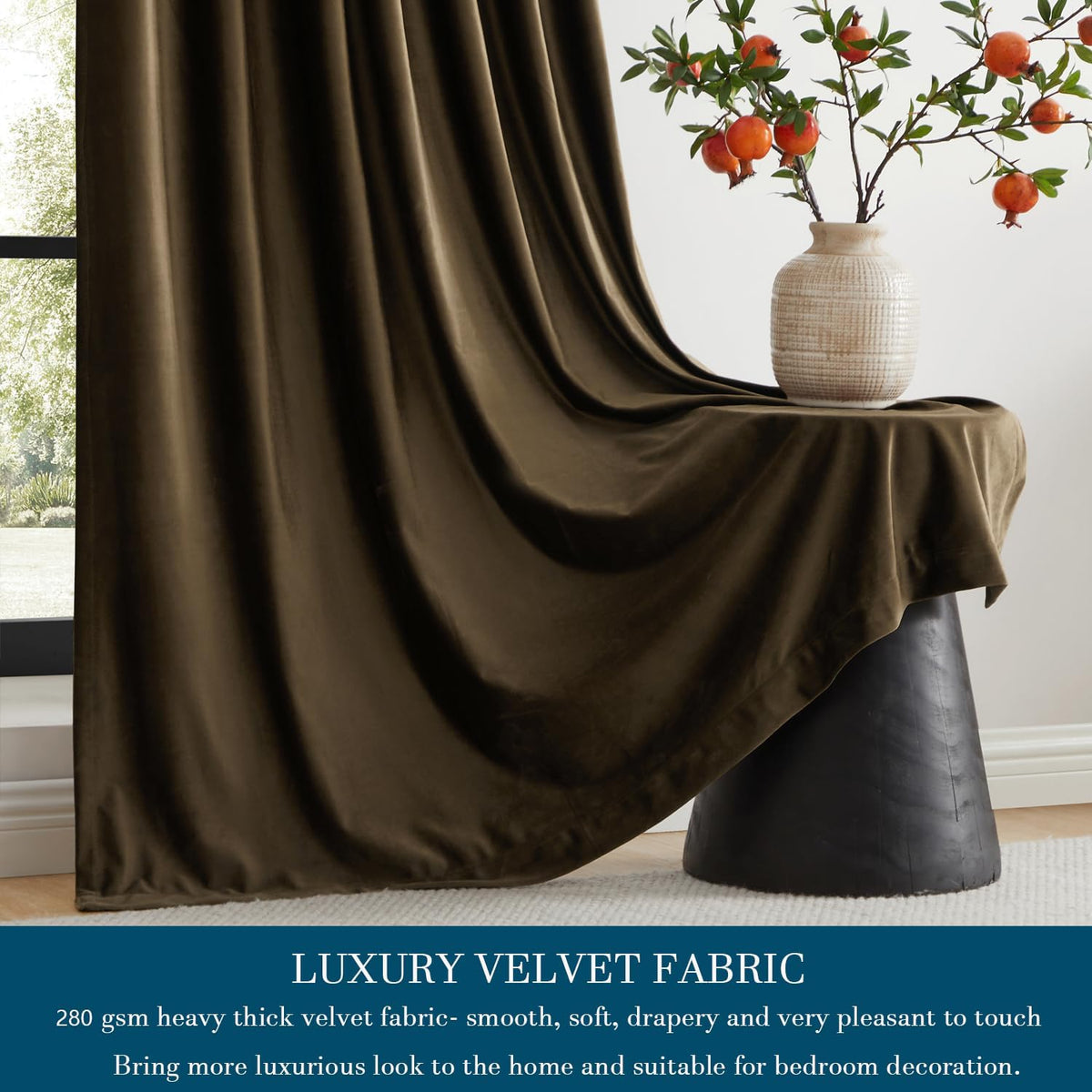 Brown Velvet Blackout Curtains 96" 2‑Panel Set