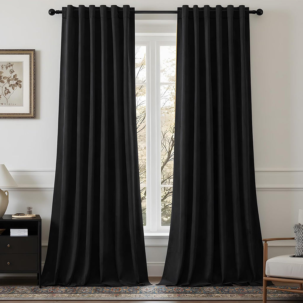 Black Velvet Blackout Curtains 96" Back‑Tab