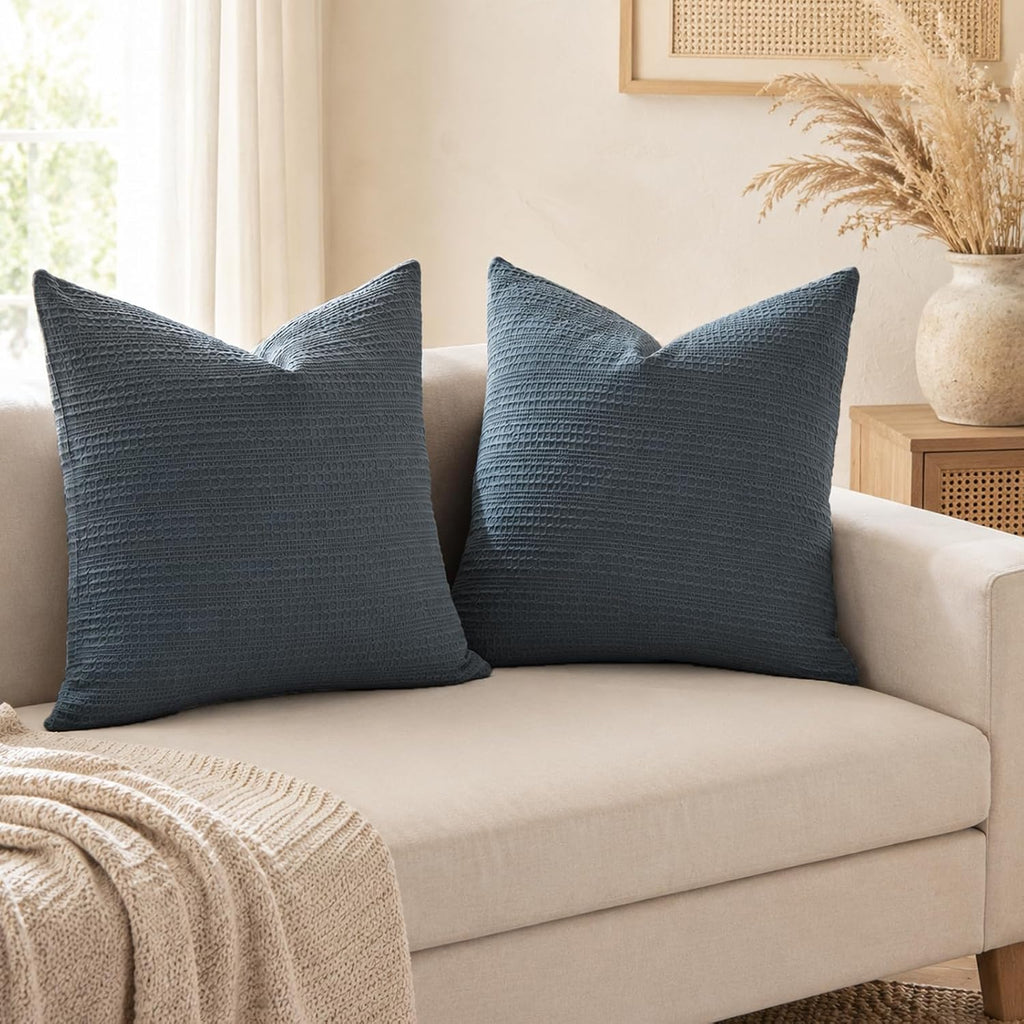 Blue‑Grey Cotton Euro Pillow Covers Set of 2 26"×26"