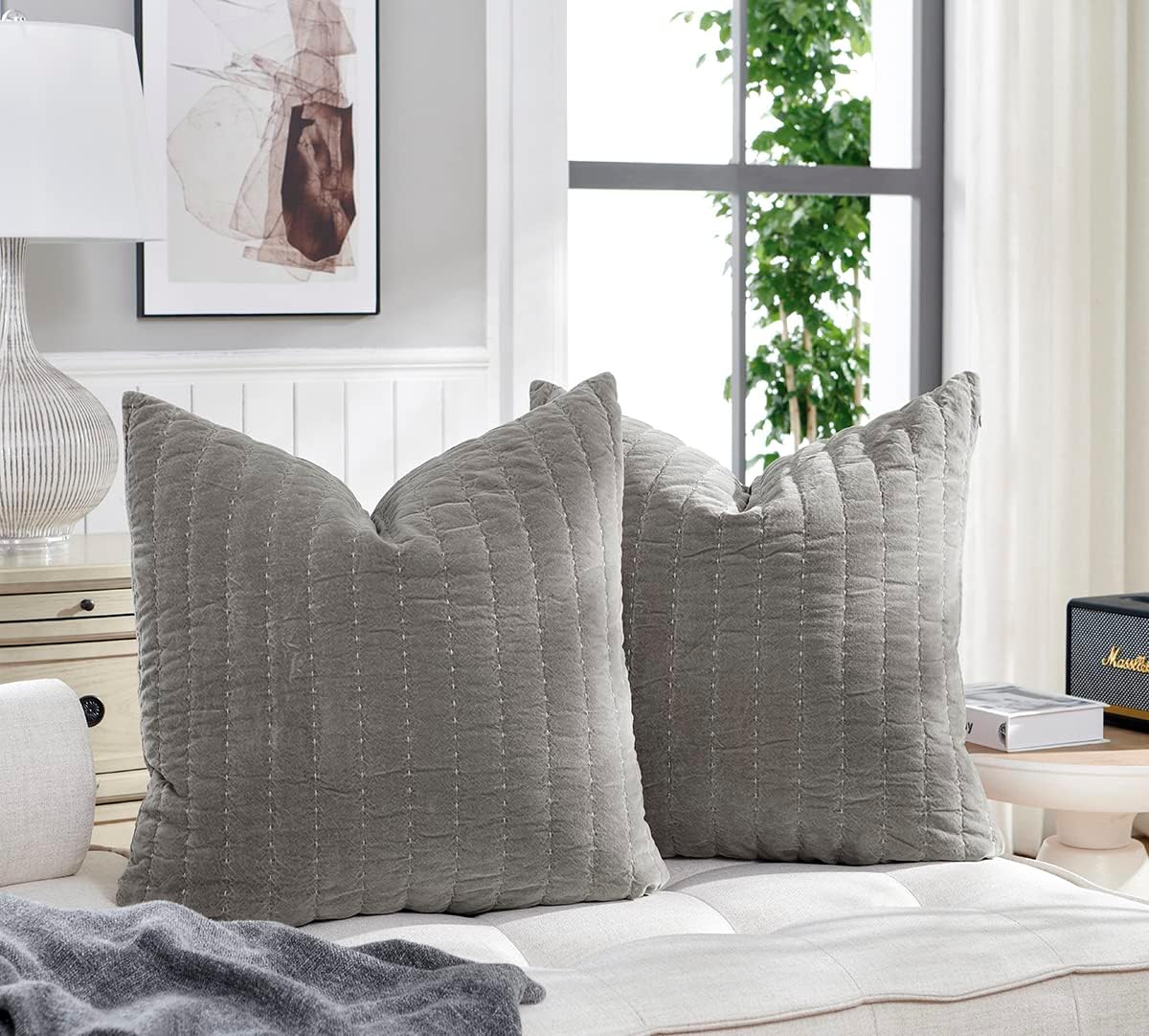 Charcoal‑Gray Quilted Euro Pillow Shams Set of 2 26"×26"