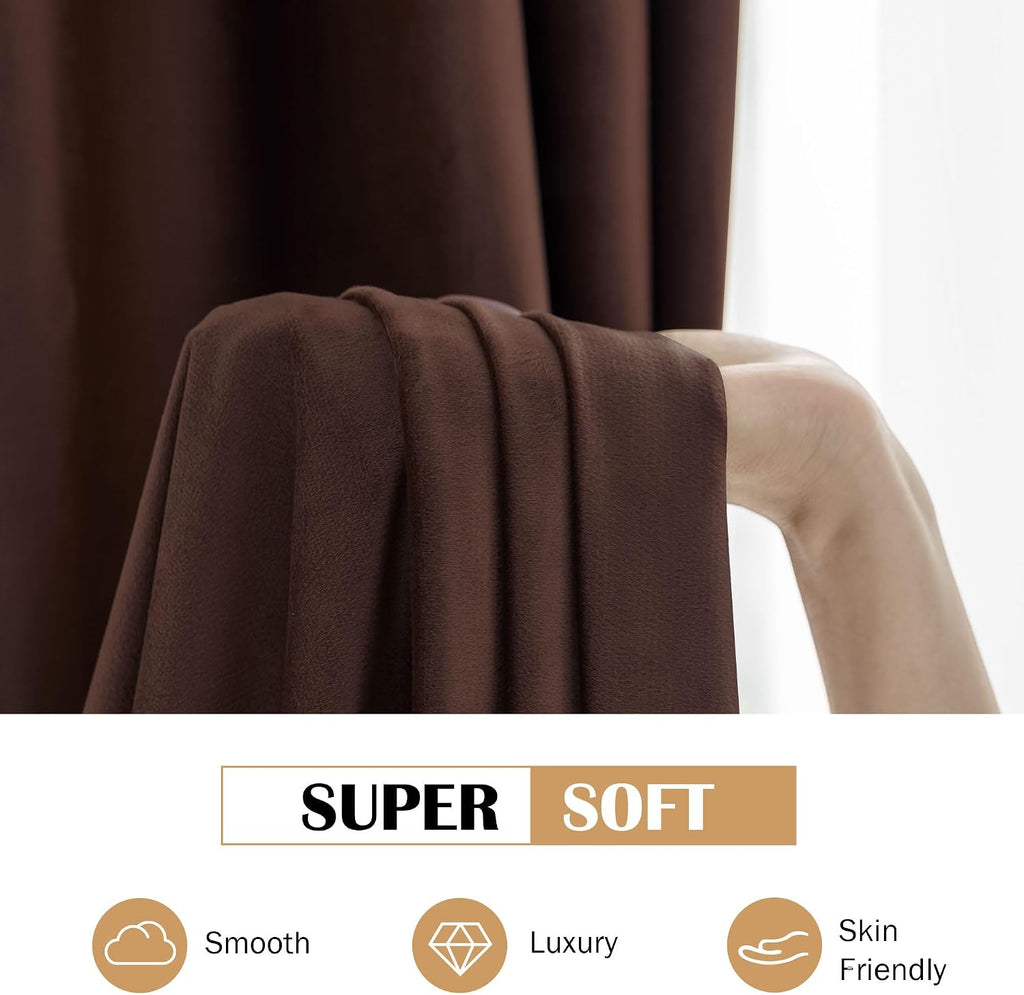 Coffee‑Brown Velvet Curtains 52"×96" 2‑Panel Set