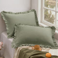 Sage Ruffle Muslin Pillow Shams King 20"×36"
