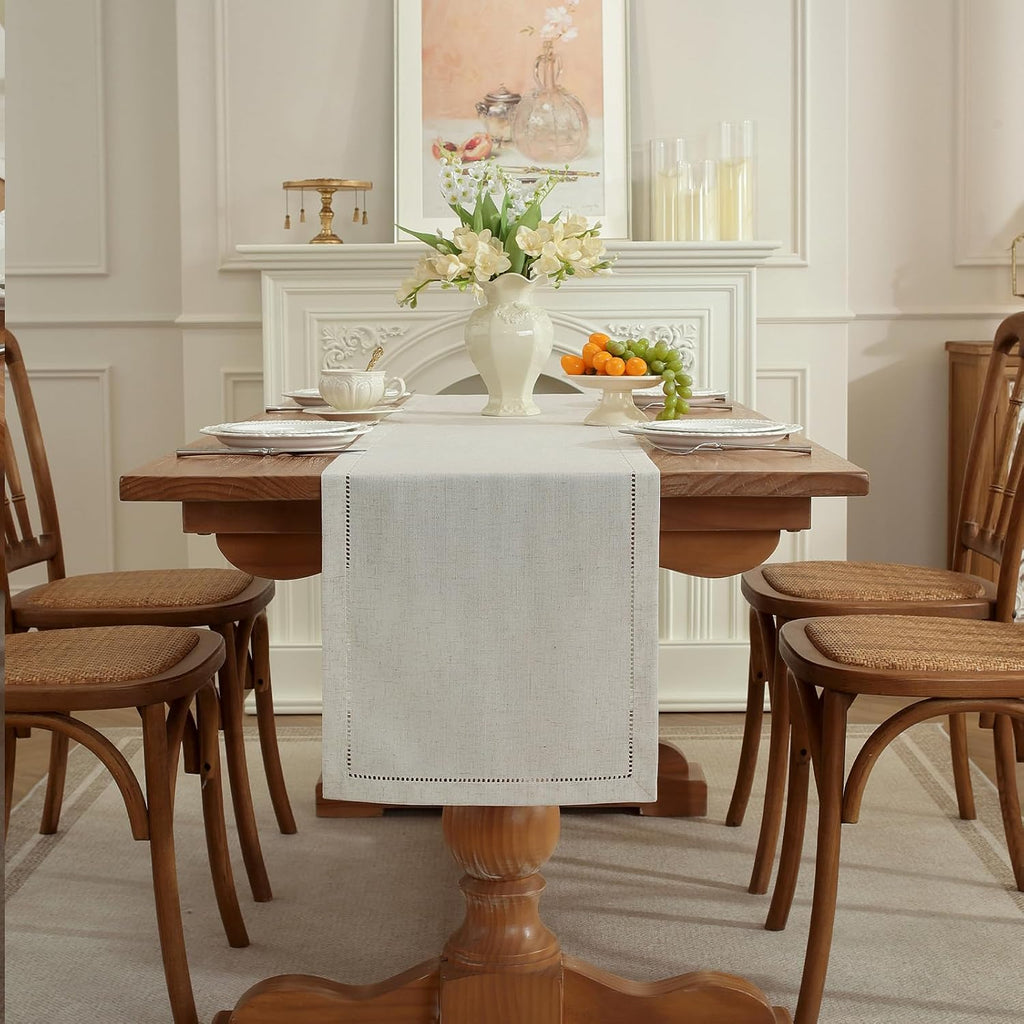 Linen‑Blend Hemstitch Table Runner