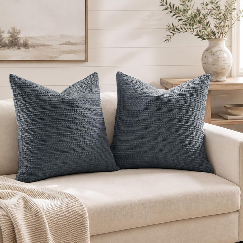 Blue‑Grey Cotton Euro Pillow Covers Set of 2 26"×26"