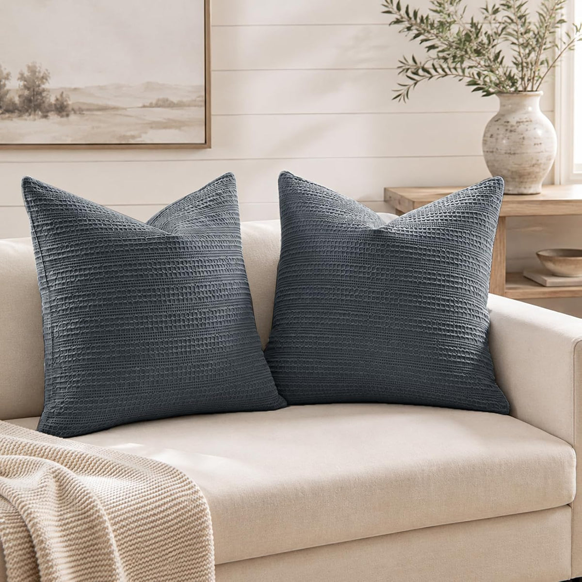 Blue‑Grey Cotton Euro Pillow Covers Set of 2 26"×26"