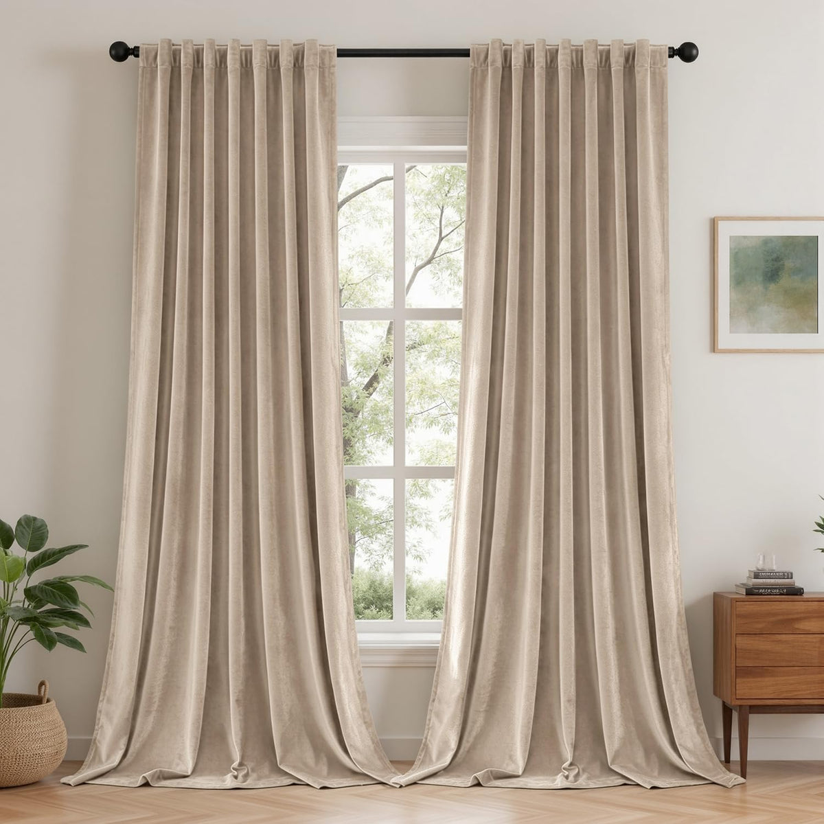 Beige Thermal Blackout Velvet Curtains 84 Inch