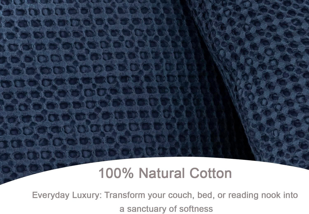 Blue Waffle Weave Euro Pillow Shams Set of 2 26"×26"