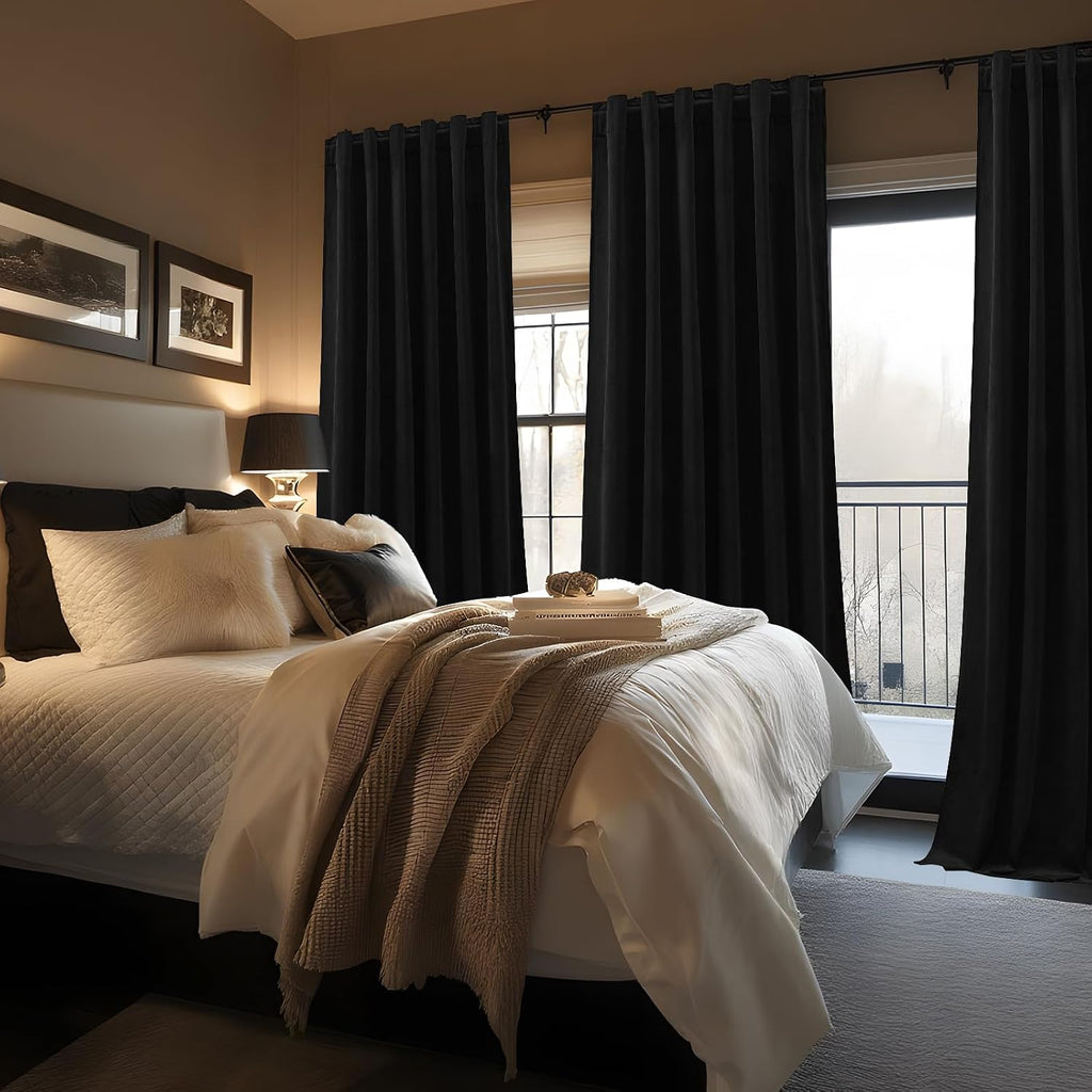 Black Velvet Blackout Curtains 96" Back‑Tab