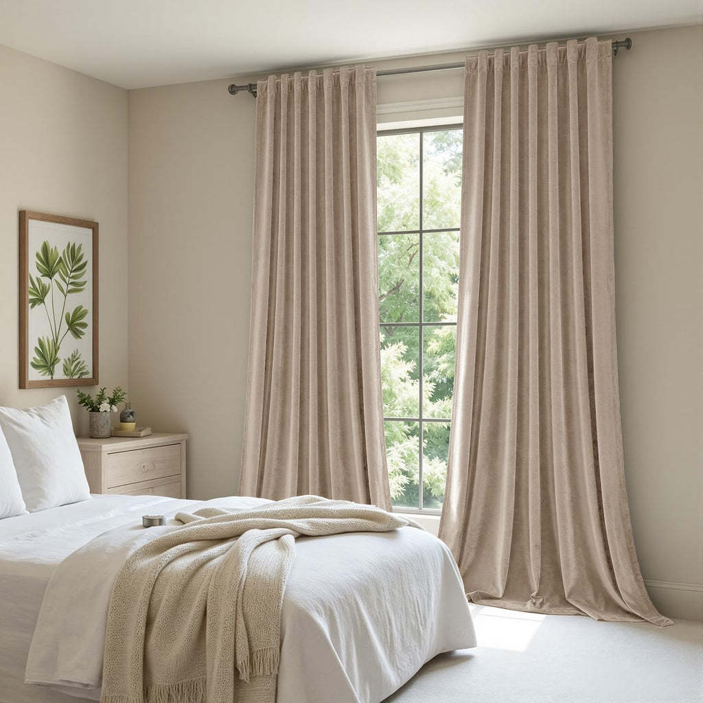 Beige Thermal Blackout Velvet Curtains 84 Inch