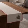 Beige Red‑Trim Christmas Tree Table Runner 14"×72"