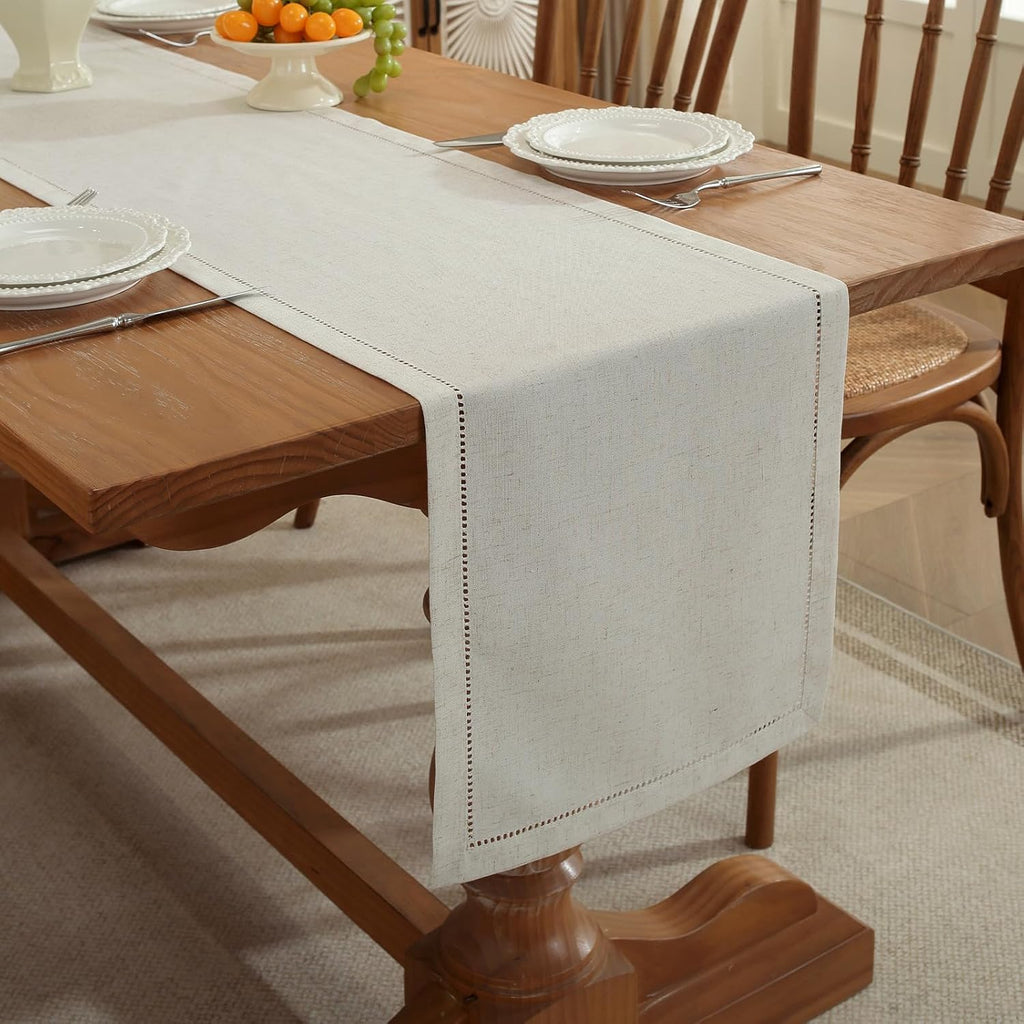 Linen‑Blend Hemstitch Table Runner