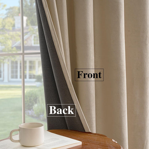 Beige Thermal Blackout Velvet Curtains 84 Inch