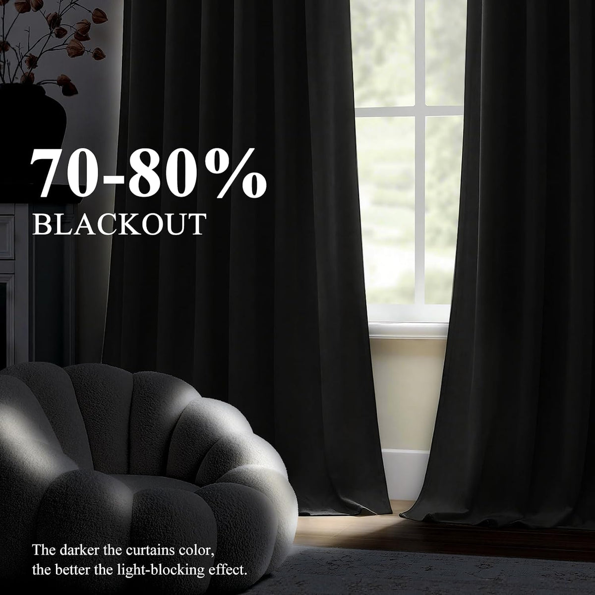 Black Velvet Blackout Curtains 96" Back‑Tab