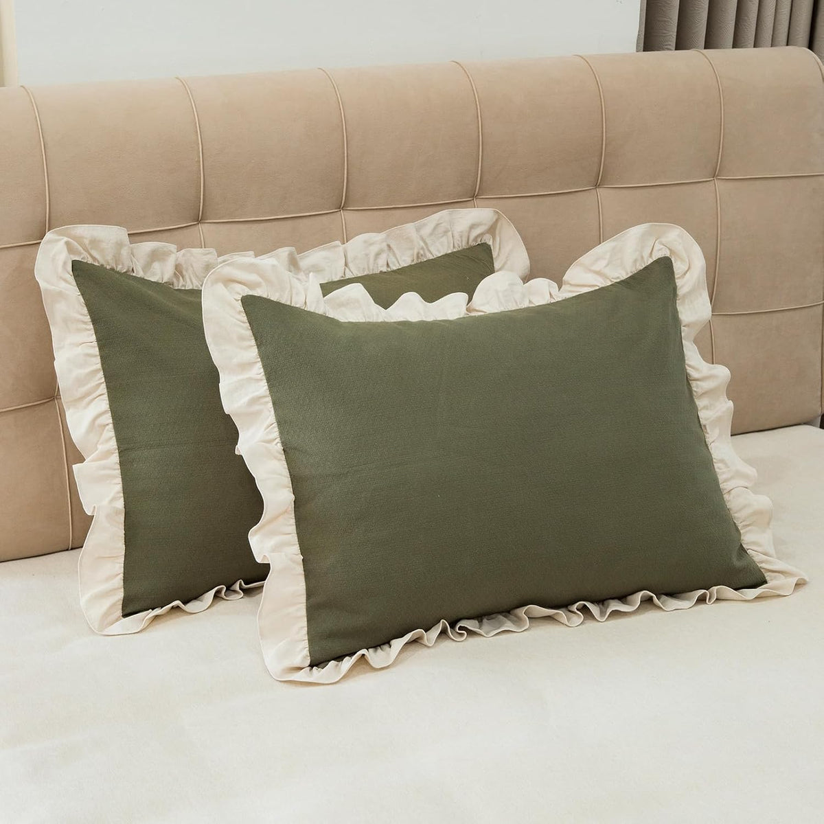 Ruffled Cotton Pillow Shams Set of 2 20"×26"