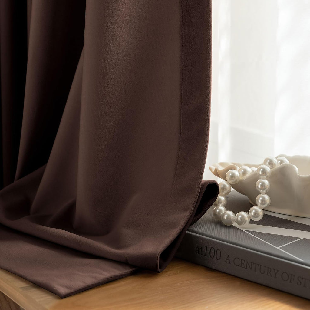 Coffee‑Brown Velvet Curtains 52"×96" 2‑Panel Set