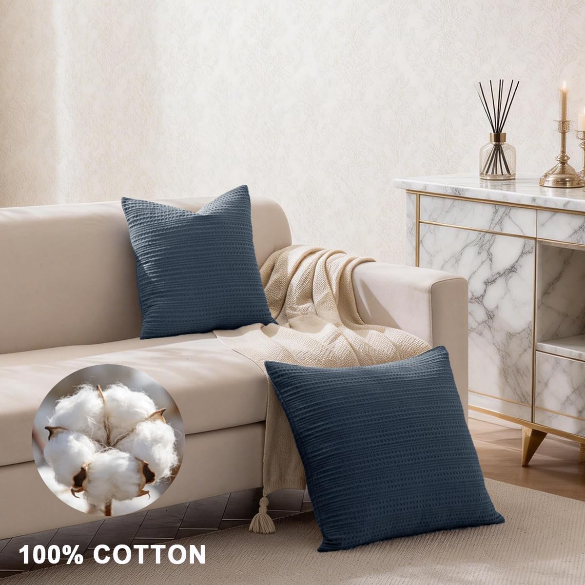 Blue‑Grey Cotton Euro Pillow Covers Set of 2 26"×26"
