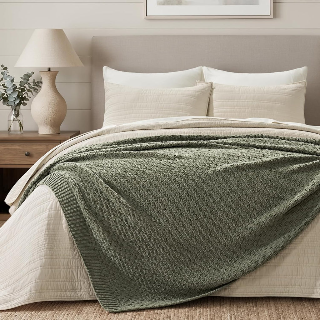Dried‑Thyme‑Green Chenille Knit Throw 50"×60"