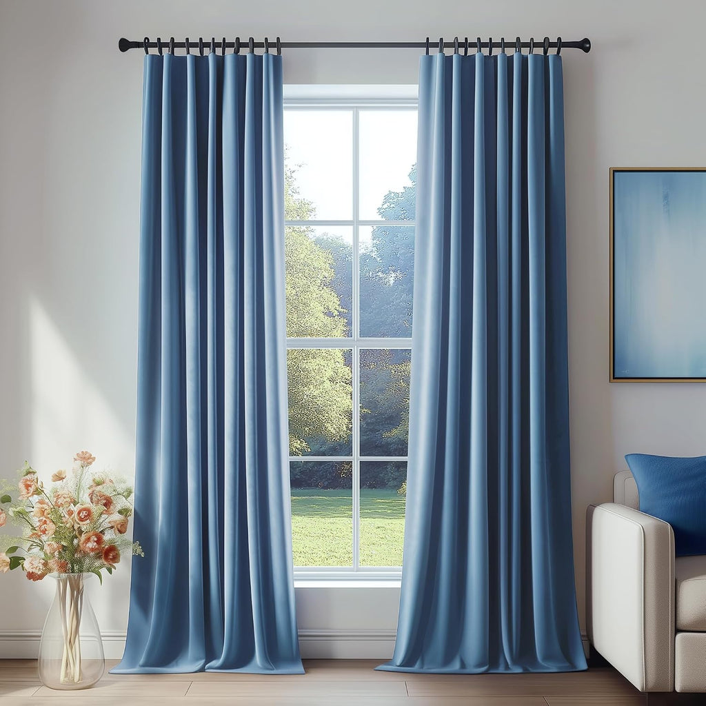 Slate‑Blue Velvet Blackout Curtains 72 Inch 2‑Panel Set