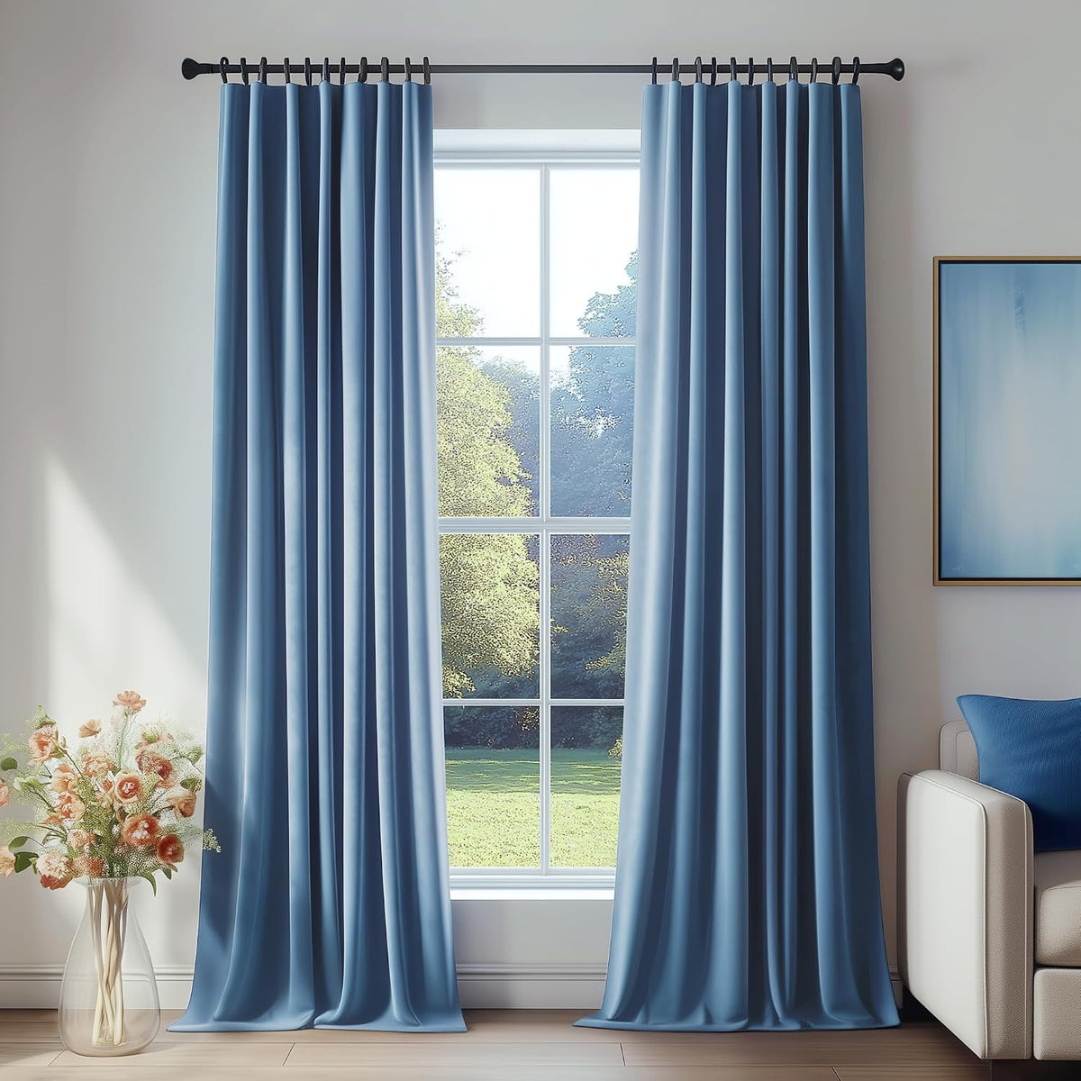 Slate‑Blue Velvet Blackout Curtains 72 Inch 2‑Panel Set