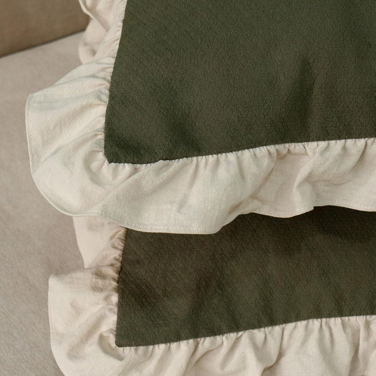 Ruffled Cotton Pillow Shams Set of 2 20"×26"