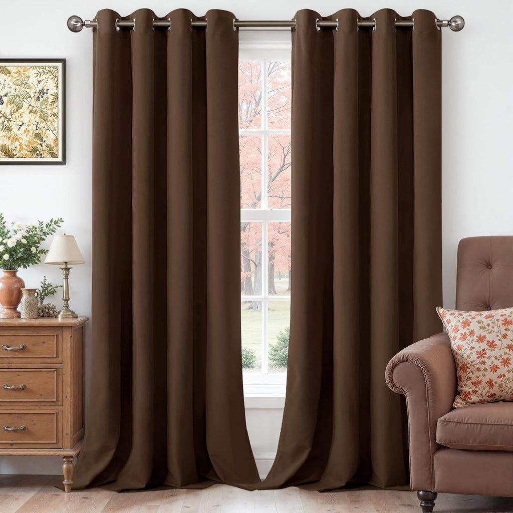 Dark‑Brown Grommet Velvet Curtains 90 Inch