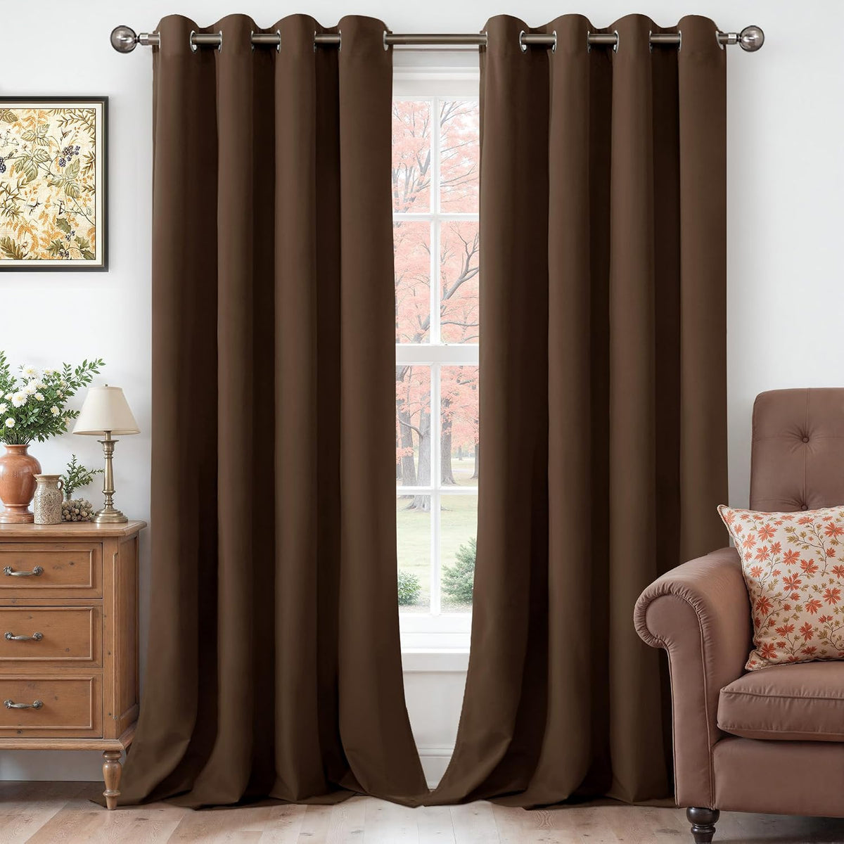 Dark‑Brown Grommet Velvet Curtains 90 Inch