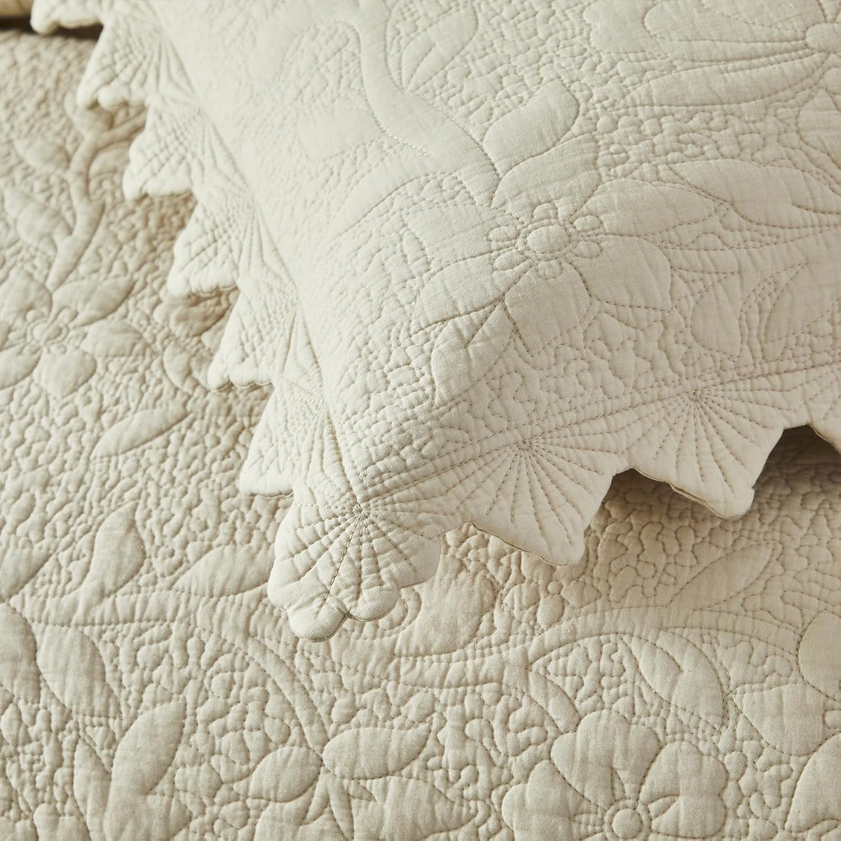 Beige Quilted Pillow Shams Set of 2 Standard