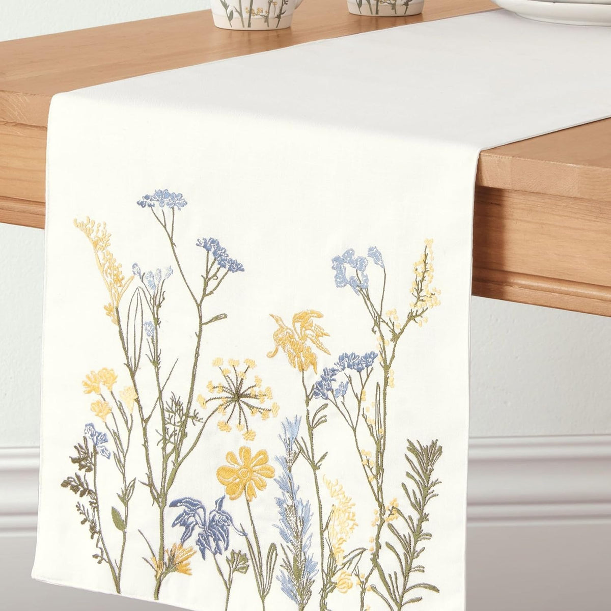 Blue Wildflowers Border Table Runner 14"×90"