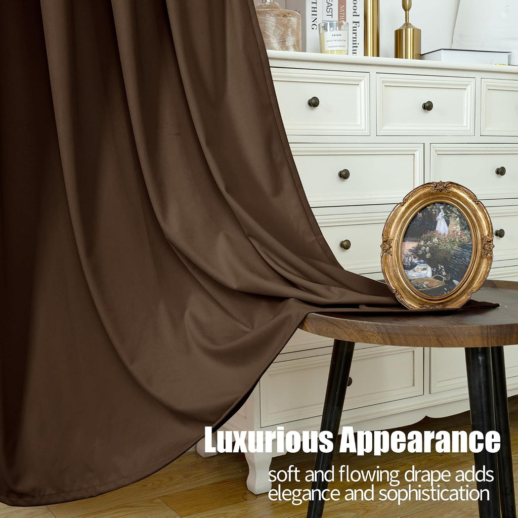 Dark‑Brown Grommet Velvet Curtains 90 Inch