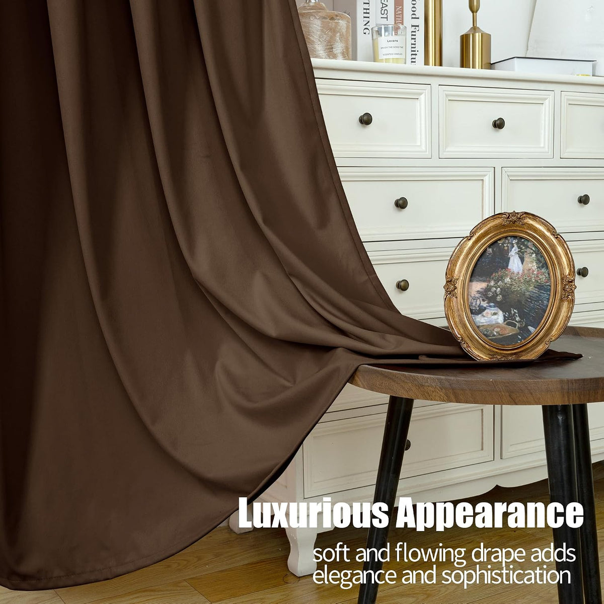 Dark‑Brown Grommet Velvet Curtains 90 Inch