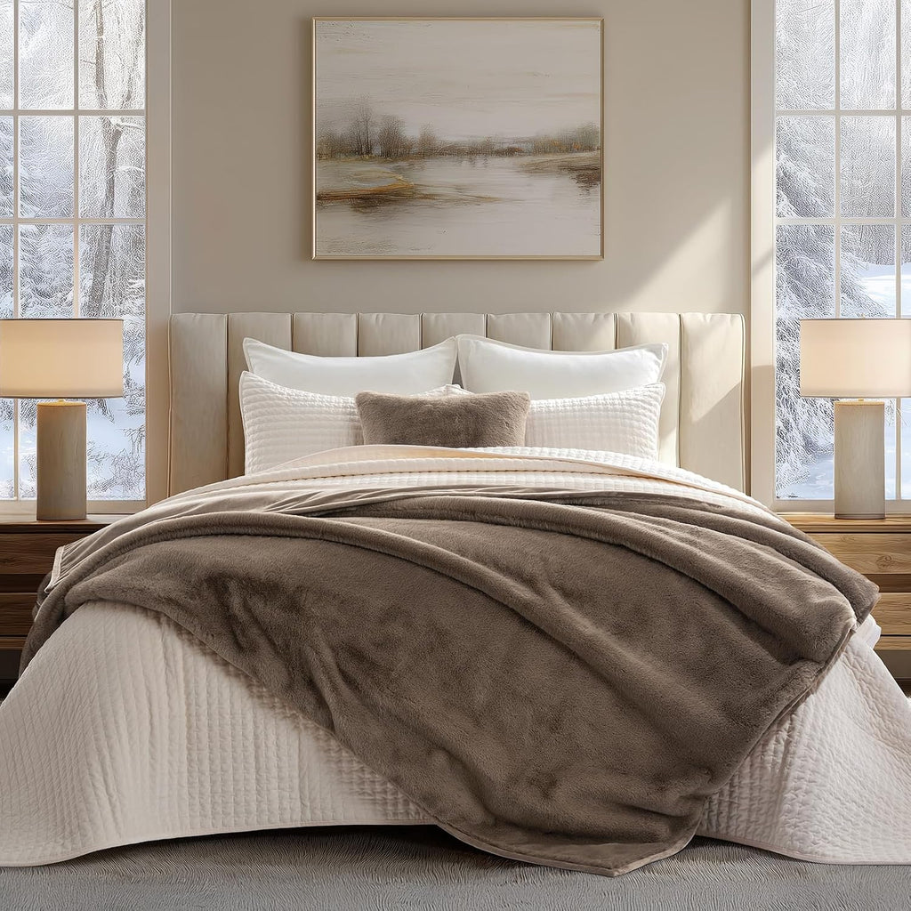 Natural‑Tan Faux Fur Throw 60"×80"