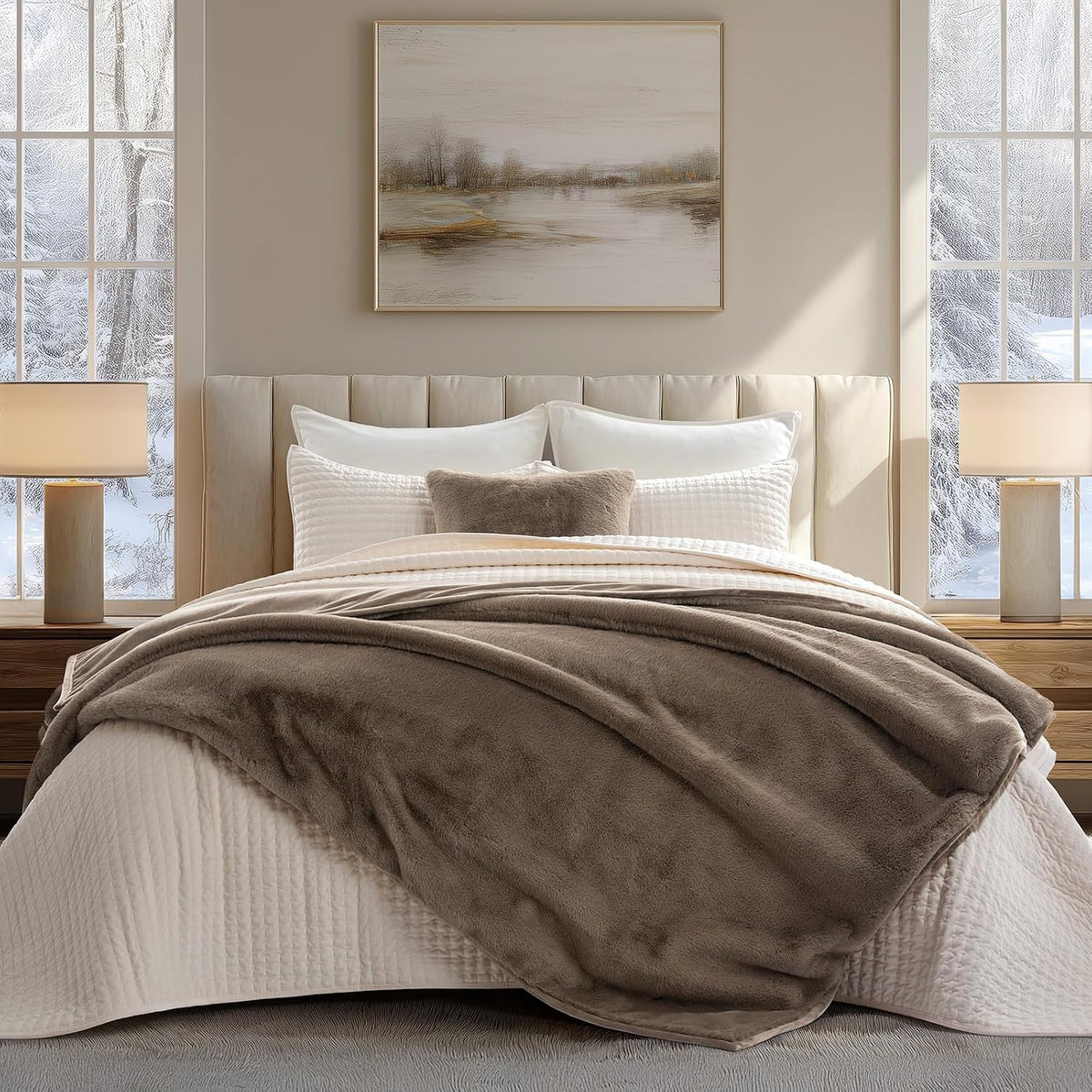 Natural‑Tan Faux Fur Throw 60"×80"