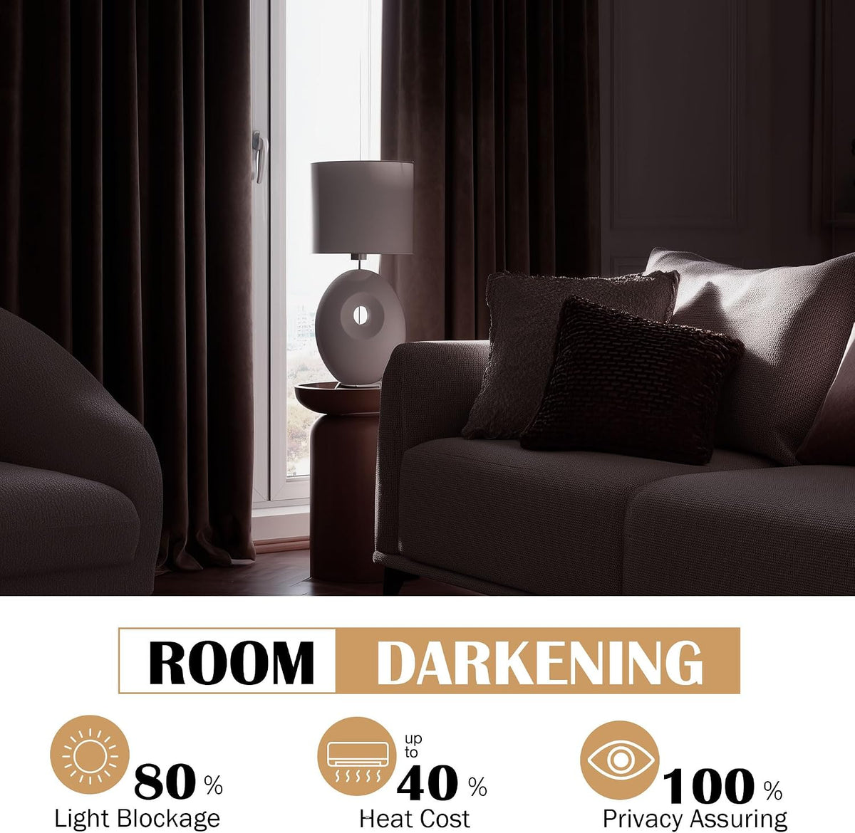 Coffee‑Brown Velvet Curtains 52"×96" 2‑Panel Set