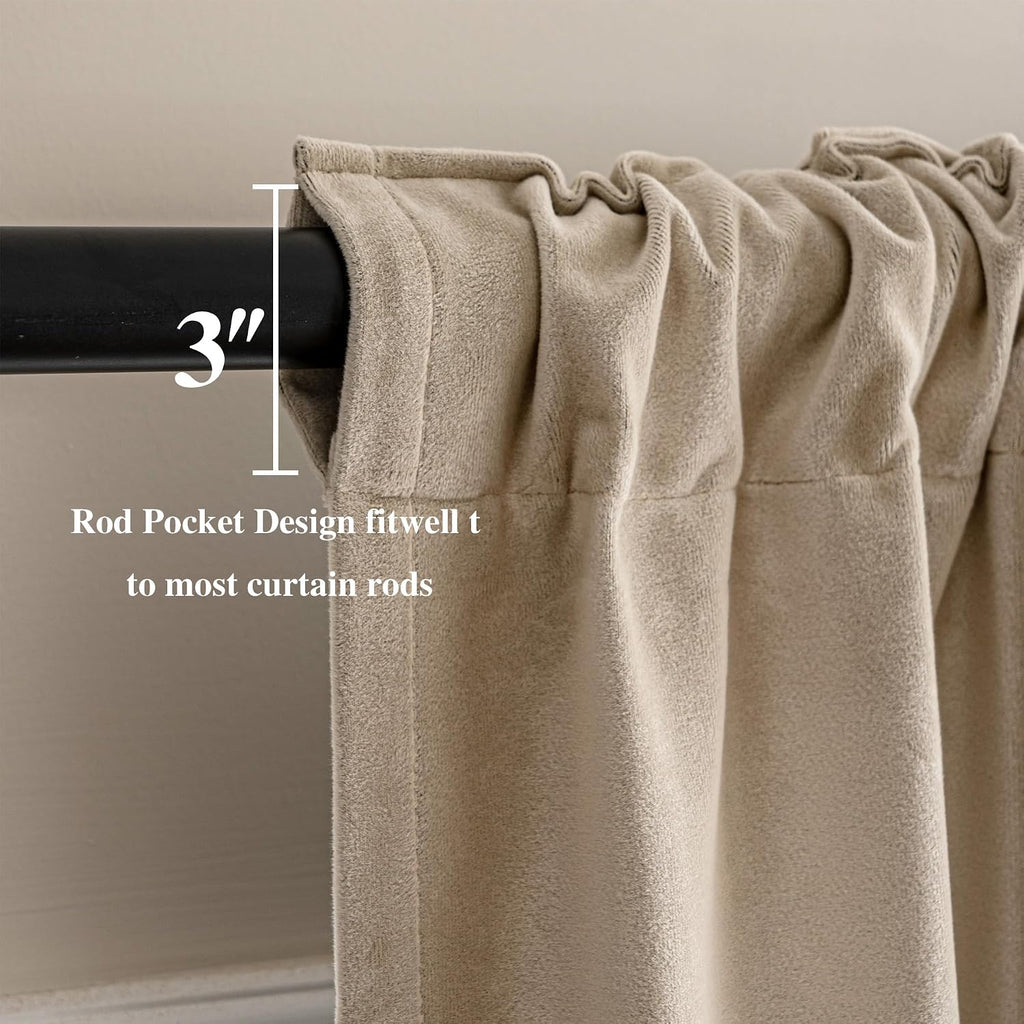 Beige Thermal Blackout Velvet Curtains 84 Inch
