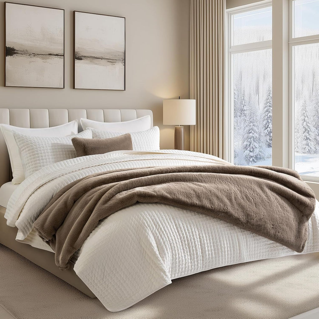 Natural‑Tan Faux Fur Throw 60"×80"