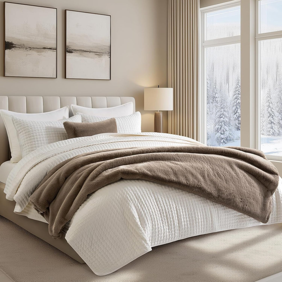 Natural‑Tan Faux Fur Throw 60"×80"