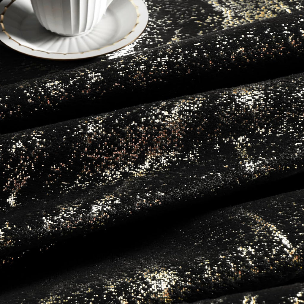 Black & Gold Foil‑Print Velvet Curtains 96 Inch