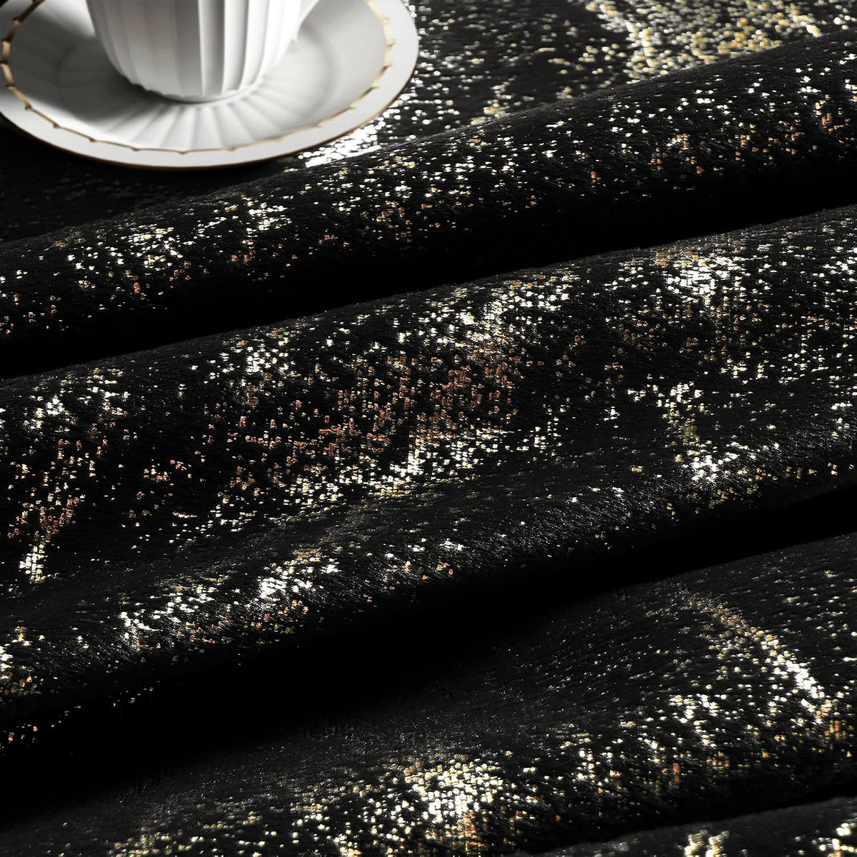 Black & Gold Foil‑Print Velvet Curtains 96 Inch