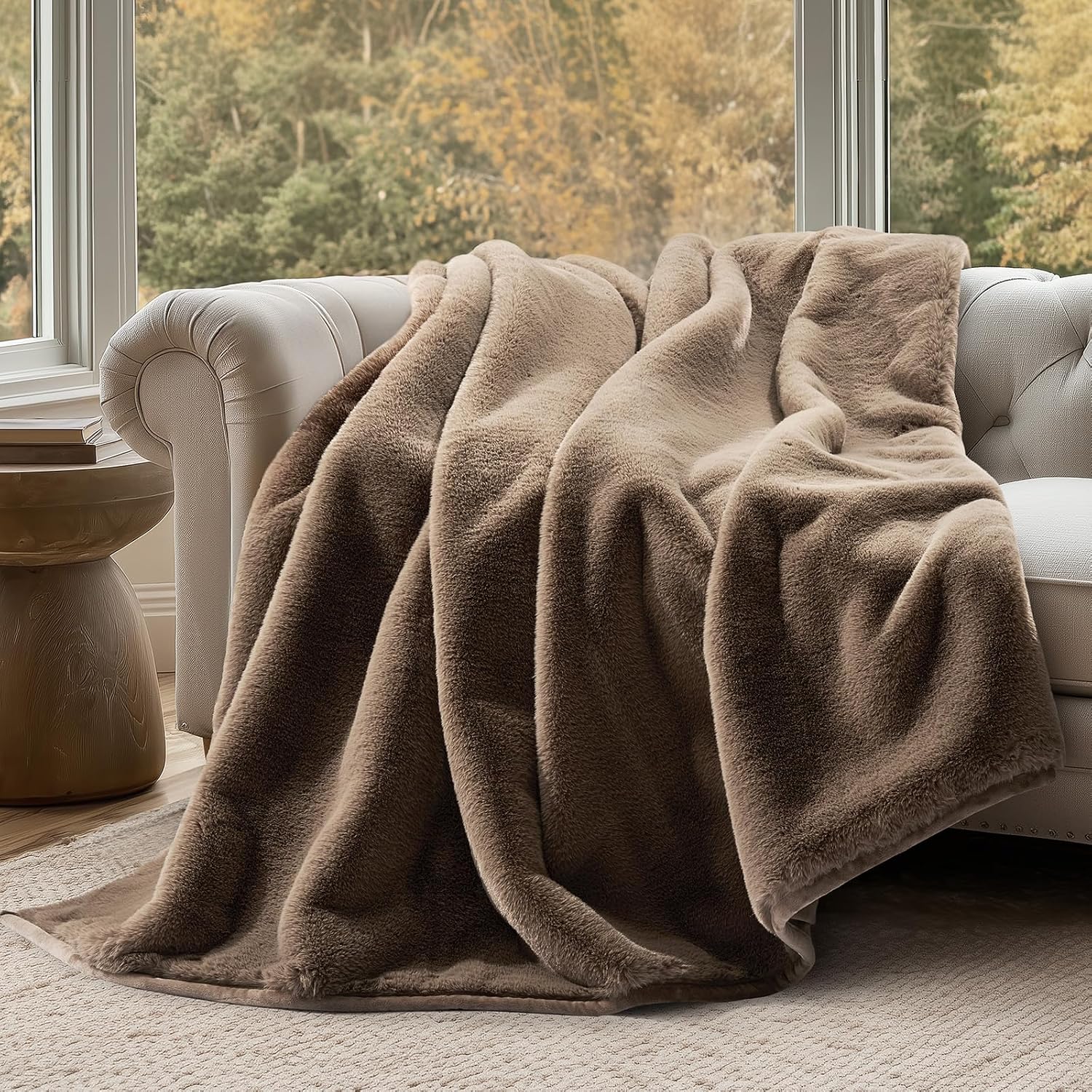 Natural‑Tan Faux Fur Throw 60"×80"