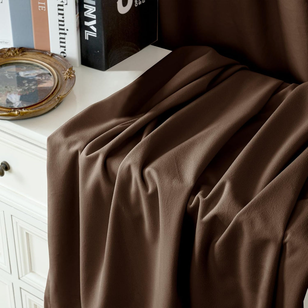 Dark‑Brown Grommet Velvet Curtains 90 Inch